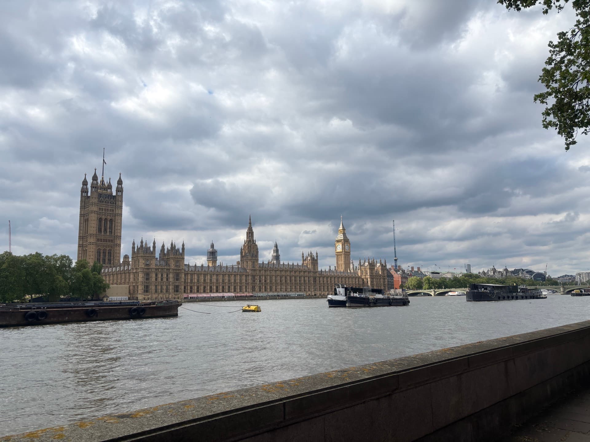 The Houses of Parliament and Big Ben over the Thames, London